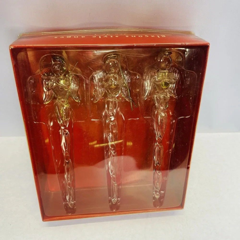 Pier 1  Christmas Angel Icicle Hand Blown Glass  Set Of 3 w Original Box‎ Unused